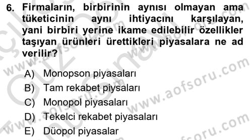 İktisadi Düşünceler Tarihi Dersi 2021 - 2022 Yılı (Final) Dönem Sonu Sınav Soruları 6. Soru