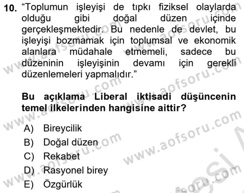 İktisadi Düşünceler Tarihi Dersi 2021 - 2022 Yılı Yaz Okulu Sınav Soruları 10. Soru