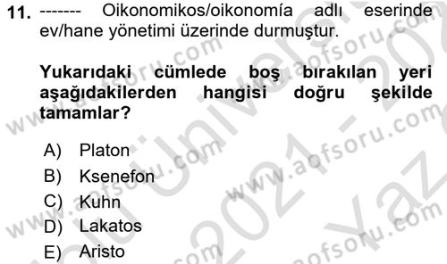 İktisadi Düşünceler Tarihi Dersi 2021 - 2022 Yılı Yaz Okulu Sınav Soruları 11. Soru