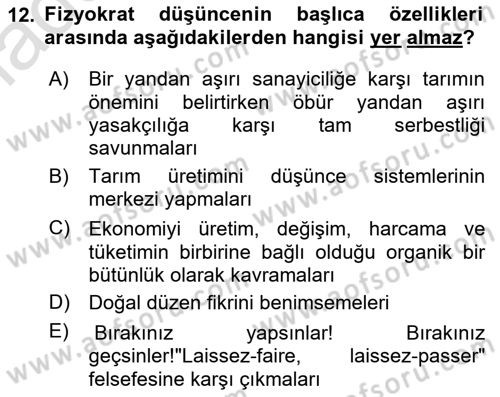 İktisadi Düşünceler Tarihi Dersi 2021 - 2022 Yılı Yaz Okulu Sınav Soruları 12. Soru
