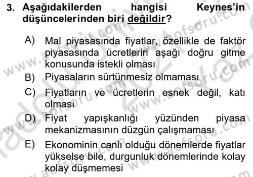 İktisadi Düşünceler Tarihi Dersi 2021 - 2022 Yılı Yaz Okulu Sınav Soruları 3. Soru