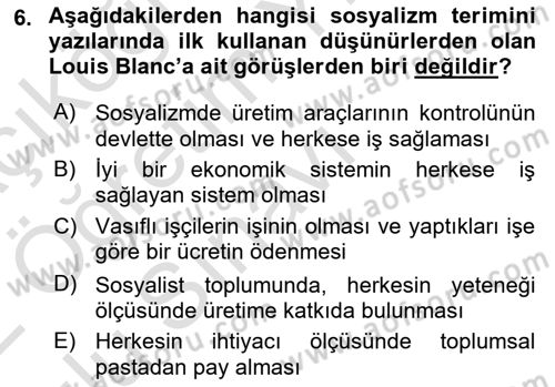 İktisadi Düşünceler Tarihi Dersi 2021 - 2022 Yılı Yaz Okulu Sınav Soruları 6. Soru