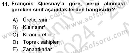 İktisadi Düşünceler Tarihi Dersi Ara Sınavı Deneme Sınav Soruları 11. Soru