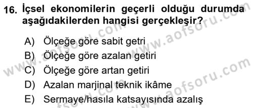 İktisadi Düşünceler Tarihi Dersi Ara Sınavı Deneme Sınav Soruları 16. Soru