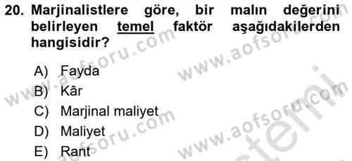 İktisadi Düşünceler Tarihi Dersi Ara Sınavı Deneme Sınav Soruları 20. Soru