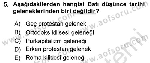 İktisadi Düşünceler Tarihi Dersi Ara Sınavı Deneme Sınav Soruları 5. Soru