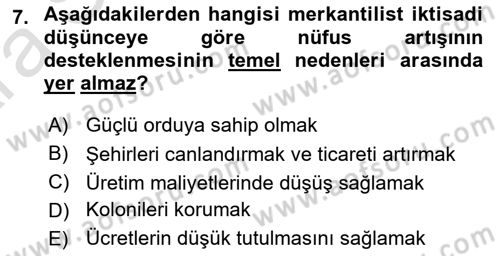 İktisadi Düşünceler Tarihi Dersi Ara Sınavı Deneme Sınav Soruları 7. Soru