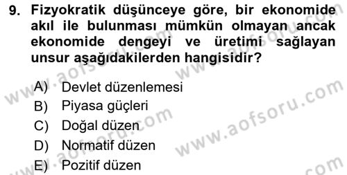İktisadi Düşünceler Tarihi Dersi Ara Sınavı Deneme Sınav Soruları 9. Soru