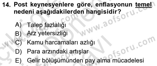 İktisadi Düşünceler Tarihi Dersi 2024 - 2025 Yılı (Final) Dönem Sonu Sınav Soruları 14. Soru