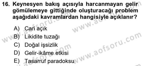 İktisadi Düşünceler Tarihi Dersi 2024 - 2025 Yılı (Final) Dönem Sonu Sınav Soruları 16. Soru