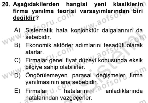 İktisadi Düşünceler Tarihi Dersi 2024 - 2025 Yılı (Final) Dönem Sonu Sınav Soruları 20. Soru