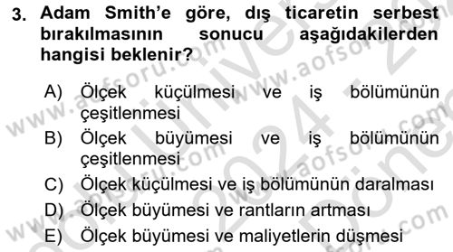 İktisadi Düşünceler Tarihi Dersi 2024 - 2025 Yılı (Final) Dönem Sonu Sınav Soruları 3. Soru