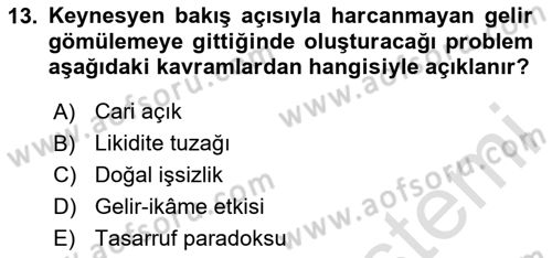 İktisadi Düşünceler Tarihi Dersi 2024 - 2025 Yılı Yaz Okulu Sınav Soruları 13. Soru