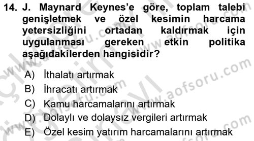 İktisadi Düşünceler Tarihi Dersi 2024 - 2025 Yılı Yaz Okulu Sınav Soruları 14. Soru