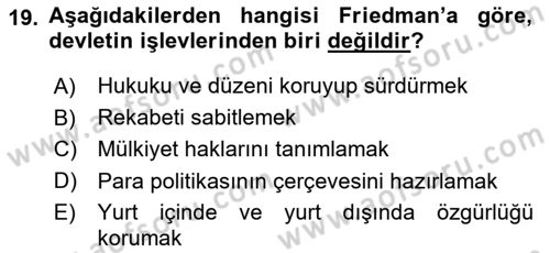 İktisadi Düşünceler Tarihi Dersi 2024 - 2025 Yılı Yaz Okulu Sınav Soruları 19. Soru