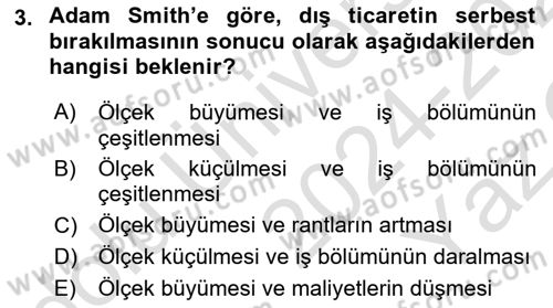 İktisadi Düşünceler Tarihi Dersi 2024 - 2025 Yılı Yaz Okulu Sınav Soruları 3. Soru