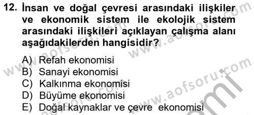 Doğal Kaynaklar ve Çevre Ekonomisi Dersi 2012 - 2013 Yılı (Vize) Ara Sınav Soruları 12. Soru