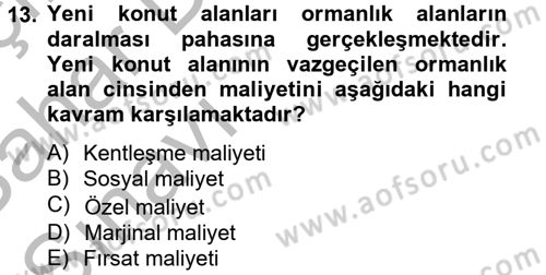 Doğal Kaynaklar ve Çevre Ekonomisi Dersi 2012 - 2013 Yılı (Vize) Ara Sınav Soruları 13. Soru
