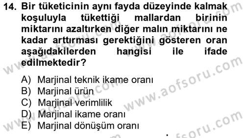 Doğal Kaynaklar ve Çevre Ekonomisi Dersi 2012 - 2013 Yılı (Vize) Ara Sınav Soruları 14. Soru