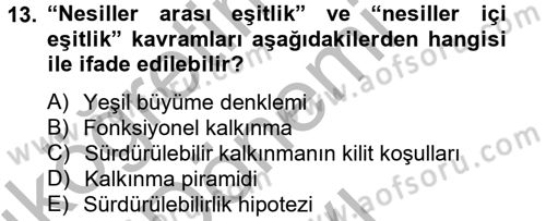 Doğal Kaynaklar ve Çevre Ekonomisi Dersi 2012 - 2013 Yılı (Final) Dönem Sonu Sınav Soruları 13. Soru