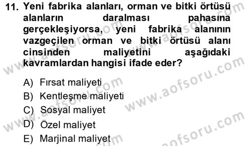 Doğal Kaynaklar ve Çevre Ekonomisi Dersi 2013 - 2014 Yılı (Vize) Ara Sınav Soruları 11. Soru