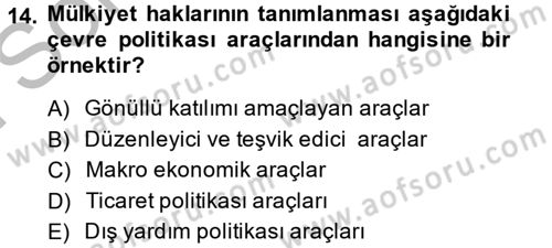 Doğal Kaynaklar ve Çevre Ekonomisi Dersi 2013 - 2014 Yılı (Final) Dönem Sonu Sınav Soruları 14. Soru