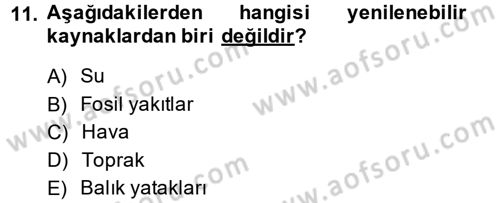 Doğal Kaynaklar ve Çevre Ekonomisi Dersi 2014 - 2015 Yılı (Vize) Ara Sınav Soruları 11. Soru
