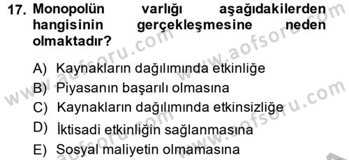 Doğal Kaynaklar ve Çevre Ekonomisi Dersi 2014 - 2015 Yılı (Vize) Ara Sınav Soruları 17. Soru
