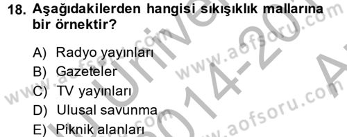 Doğal Kaynaklar ve Çevre Ekonomisi Dersi 2014 - 2015 Yılı (Vize) Ara Sınav Soruları 18. Soru