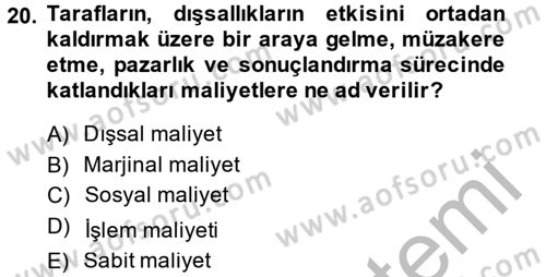 Doğal Kaynaklar ve Çevre Ekonomisi Dersi 2014 - 2015 Yılı (Vize) Ara Sınav Soruları 20. Soru