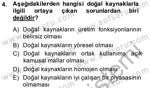 Doğal Kaynaklar ve Çevre Ekonomisi Dersi 2014 - 2015 Yılı (Vize) Ara Sınav Soruları 4. Soru