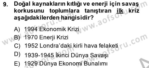 Doğal Kaynaklar ve Çevre Ekonomisi Dersi 2014 - 2015 Yılı (Vize) Ara Sınav Soruları 9. Soru