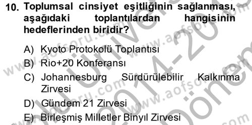 Doğal Kaynaklar ve Çevre Ekonomisi Dersi 2014 - 2015 Yılı (Final) Dönem Sonu Sınav Soruları 10. Soru