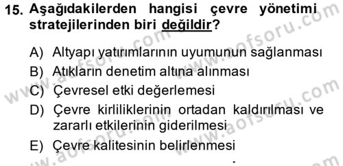 Doğal Kaynaklar ve Çevre Ekonomisi Dersi 2014 - 2015 Yılı (Final) Dönem Sonu Sınav Soruları 15. Soru