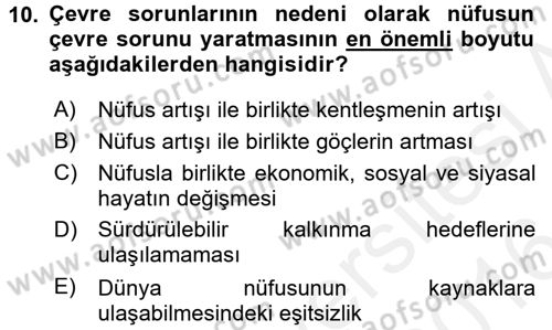 Doğal Kaynaklar ve Çevre Ekonomisi Dersi 2015 - 2016 Yılı (Vize) Ara Sınav Soruları 10. Soru