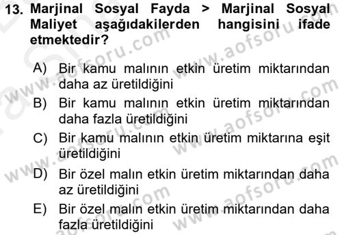 Doğal Kaynaklar ve Çevre Ekonomisi Dersi 2015 - 2016 Yılı (Vize) Ara Sınavı 13. Soru