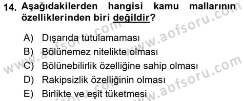 Doğal Kaynaklar ve Çevre Ekonomisi Dersi 2015 - 2016 Yılı (Vize) Ara Sınav Soruları 14. Soru