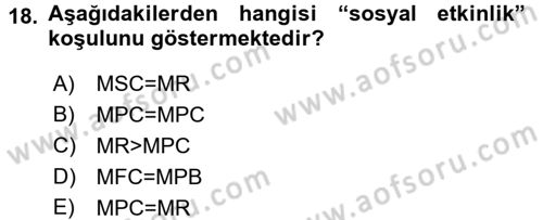 Doğal Kaynaklar ve Çevre Ekonomisi Dersi 2015 - 2016 Yılı (Vize) Ara Sınav Soruları 18. Soru