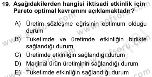 Doğal Kaynaklar ve Çevre Ekonomisi Dersi 2015 - 2016 Yılı (Vize) Ara Sınav Soruları 19. Soru