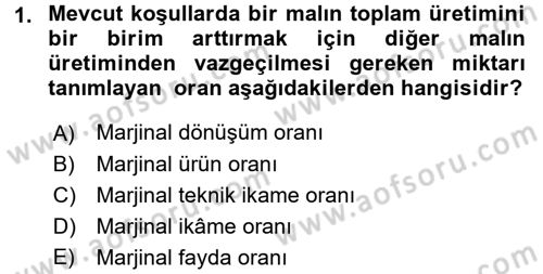 Doğal Kaynaklar ve Çevre Ekonomisi Dersi 2015 - 2016 Yılı (Final) Dönem Sonu Sınavı 1. Soru