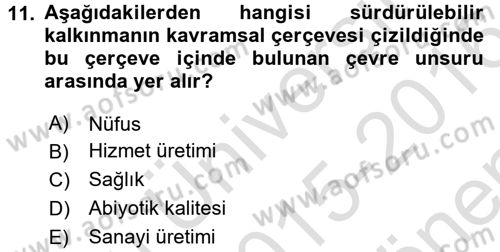 Doğal Kaynaklar ve Çevre Ekonomisi Dersi 2015 - 2016 Yılı (Final) Dönem Sonu Sınavı 11. Soru