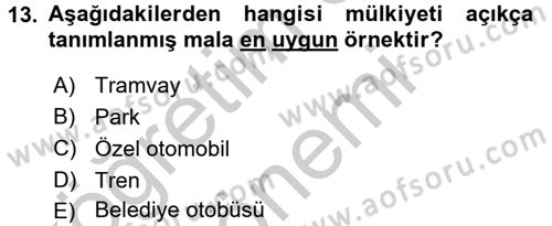 Doğal Kaynaklar ve Çevre Ekonomisi Dersi 2016 - 2017 Yılı (Vize) Ara Sınavı 13. Soru