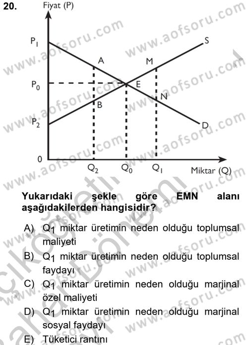 Doğal Kaynaklar ve Çevre Ekonomisi Dersi 2016 - 2017 Yılı (Vize) Ara Sınav Soruları 20. Soru