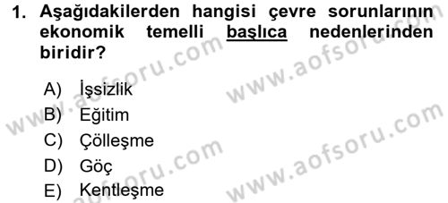 Doğal Kaynaklar ve Çevre Ekonomisi Dersi 2016 - 2017 Yılı (Final) Dönem Sonu Sınavı 1. Soru