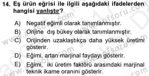 Doğal Kaynaklar ve Çevre Ekonomisi Dersi 2017 - 2018 Yılı (Vize) Ara Sınavı 14. Soru