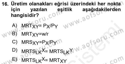 Doğal Kaynaklar ve Çevre Ekonomisi Dersi 2017 - 2018 Yılı (Vize) Ara Sınavı 16. Soru