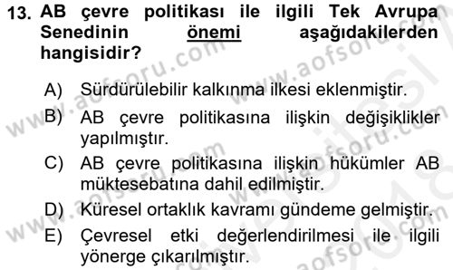 Doğal Kaynaklar ve Çevre Ekonomisi Dersi 2017 - 2018 Yılı (Final) Dönem Sonu Sınav Soruları 13. Soru