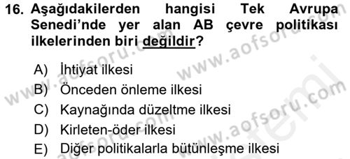 Doğal Kaynaklar ve Çevre Ekonomisi Dersi 2017 - 2018 Yılı (Final) Dönem Sonu Sınav Soruları 16. Soru
