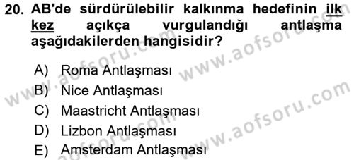 Doğal Kaynaklar ve Çevre Ekonomisi Dersi 2017 - 2018 Yılı (Final) Dönem Sonu Sınav Soruları 20. Soru