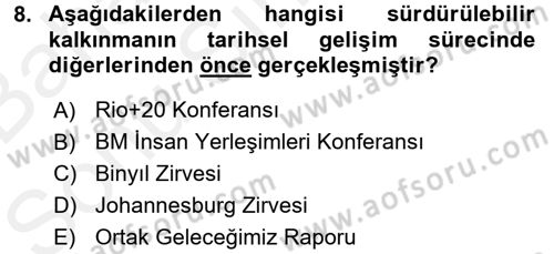 Doğal Kaynaklar ve Çevre Ekonomisi Dersi 2017 - 2018 Yılı (Final) Dönem Sonu Sınav Soruları 8. Soru